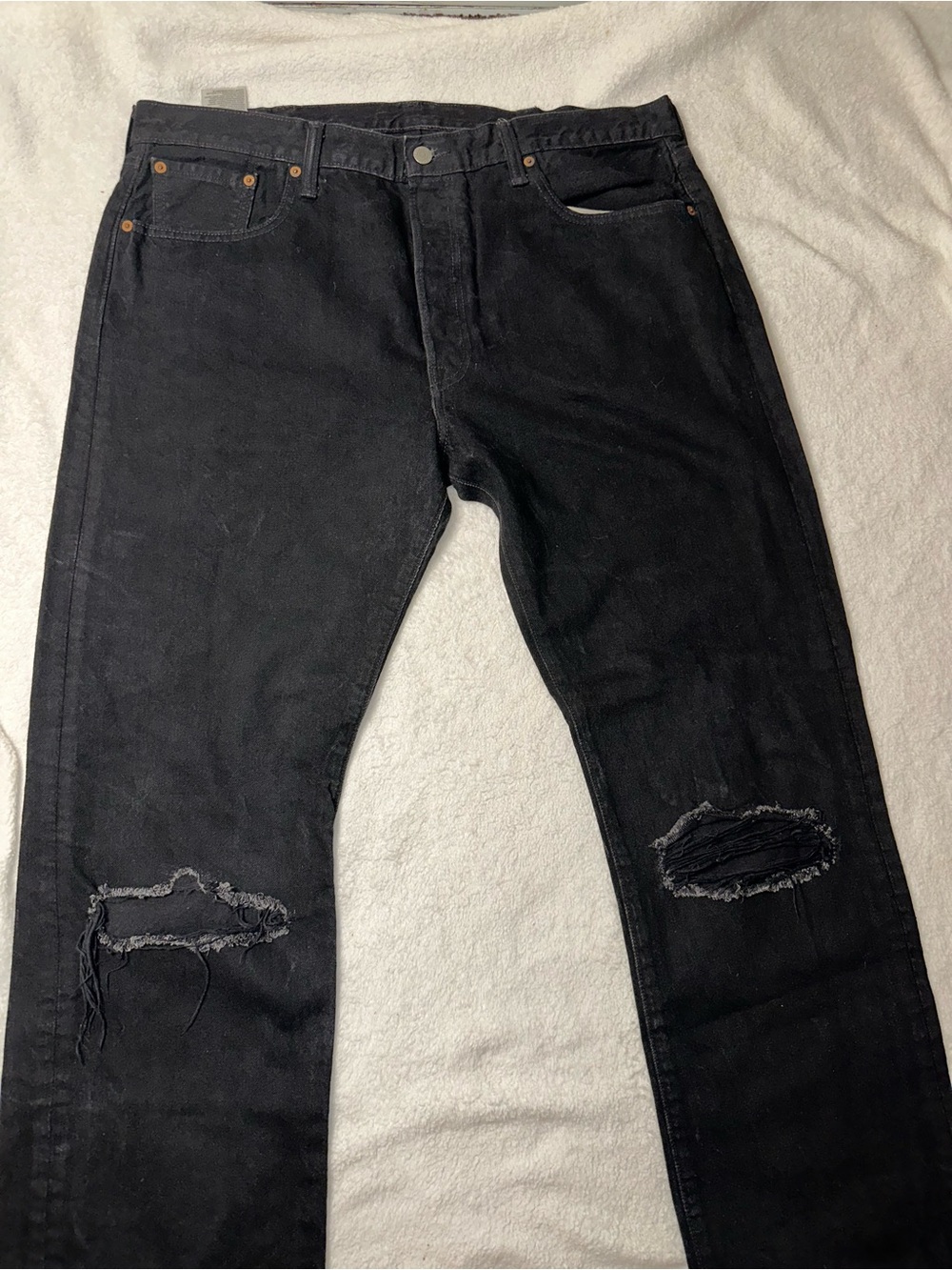 Levi's Black Straight Leg Jeans with Knee Distressing